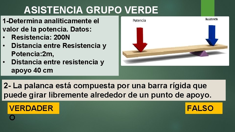 ASISTENCIA GRUPO VERDE 1 -Determina analíticamente el valor de la potencia. Datos: • Resistencia: