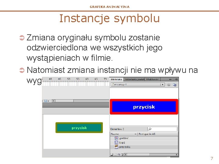 GRAFIKA ANIMACYJNA Instancje symbolu Ü Zmiana oryginału symbolu zostanie odzwierciedlona we wszystkich jego wystąpieniach