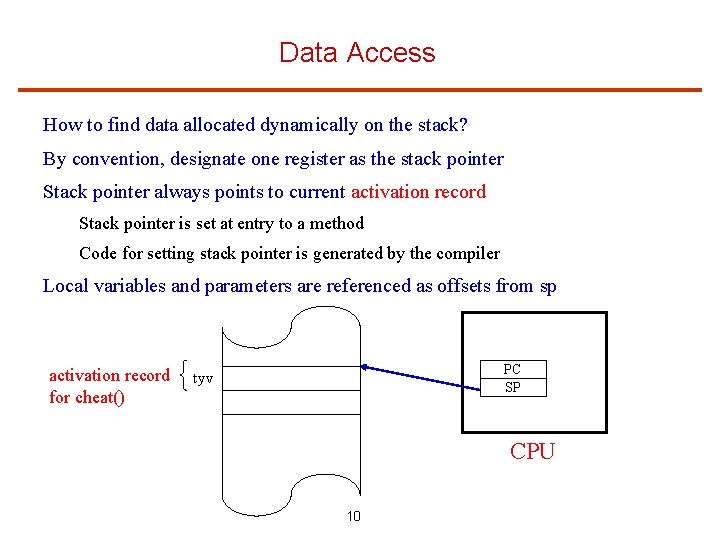 Data Access How to find data allocated dynamically on the stack? By convention, designate