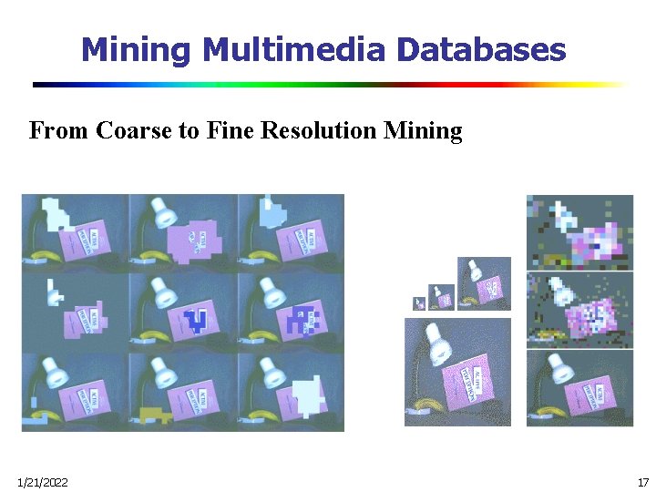 Mining Multimedia Databases From Coarse to Fine Resolution Mining 1/21/2022 17 