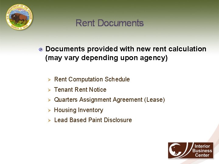 Rent Documents provided with new rent calculation (may vary depending upon agency) 3 1