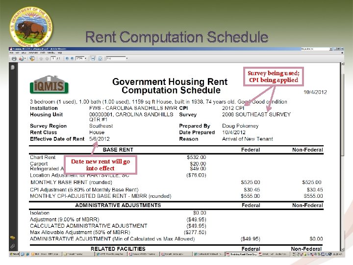 Rent Computation Schedule Survey being used; CPI being applied Date new rent will go