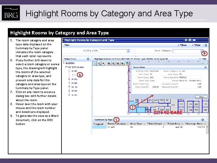 Highlight Rooms by Category and Area Type 5. The room category and area type
