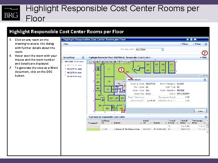 Highlight Responsible Cost Center Rooms per Floor 5. Click on any room on the