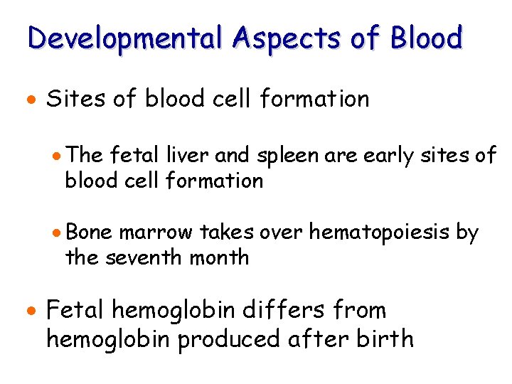 Developmental Aspects of Blood · Sites of blood cell formation · The fetal liver
