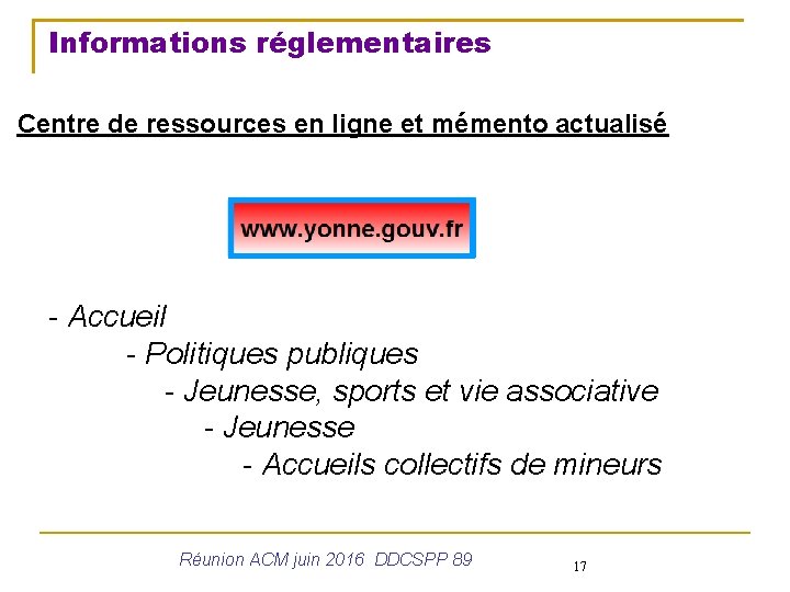Informations réglementaires Centre de ressources en ligne et mémento actualisé - Accueil - Politiques