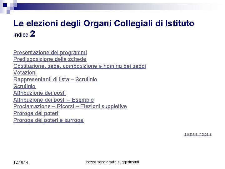 Le elezioni degli Organi Collegiali di Istituto Indice 2 Presentazione dei programmi Predisposizione delle