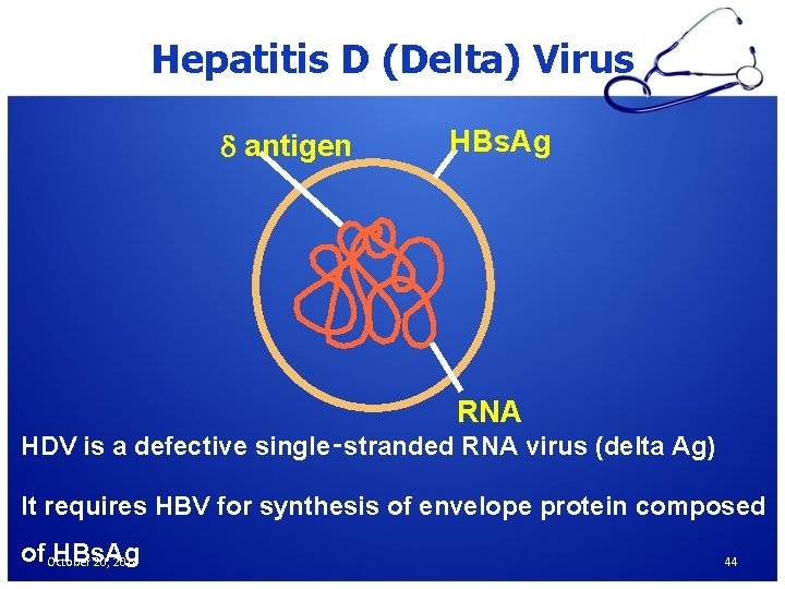 Hepatitis D (Delta) Virus d antigen HBs. Ag RNA HDV is a defective single‑stranded