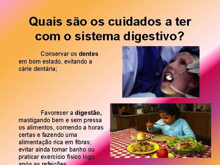 Quais são os cuidados a ter com o sistema digestivo? Conservar os dentes em