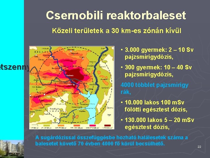 Csernobili reaktorbaleset Közeli területek a 30 km-es zónán kívül • 3. 000 gyermek: 2