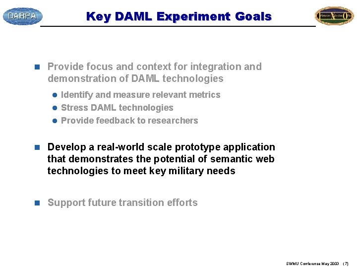 Cover Slide DAML Experiment Presented by Cola Atkinson
