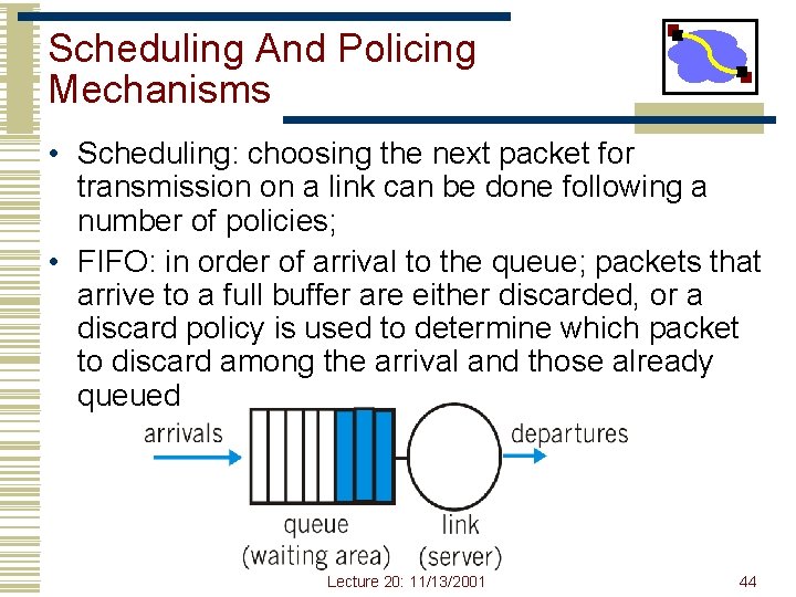 Scheduling And Policing Mechanisms • Scheduling: choosing the next packet for transmission on a