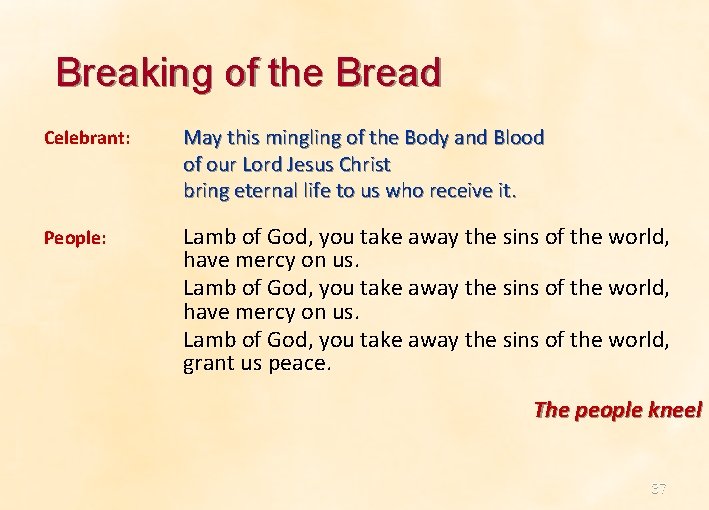 Breaking of the Bread Celebrant: May this mingling of the Body and Blood of Breaking of the Bread Celebrant: May this mingling of the Body and Blood of