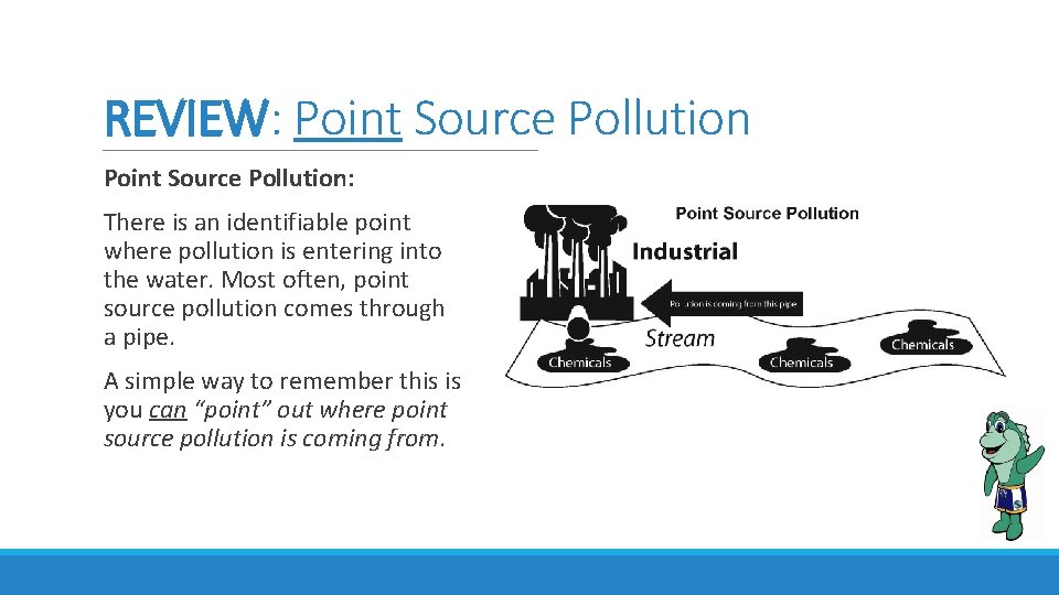 REVIEW: Point Source Pollution: There is an identifiable point where pollution is entering into