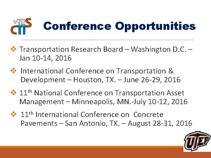 Conference Opportunities v Transportation Research Board – Washington D. C. – Jan 10 -14,
