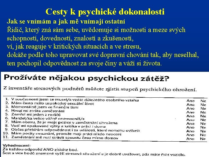 Cesty k psychické dokonalosti Jak se vnímám a jak mě vnímají ostatní Řidič, který