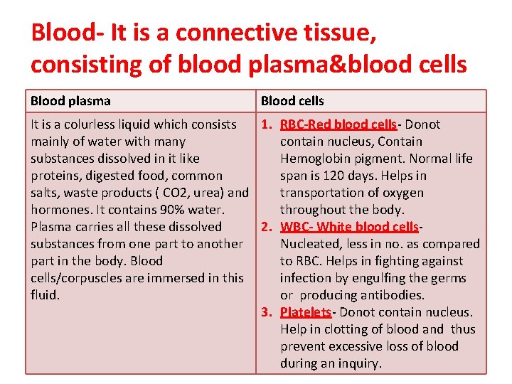 Blood- It is a connective tissue, consisting of blood plasma&blood cells Blood plasma Blood Blood- It is a connective tissue, consisting of blood plasma&blood cells Blood plasma Blood