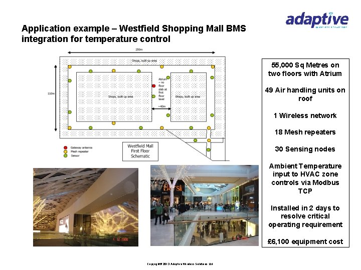 Application example – Westfield Shopping Mall BMS integration for temperature control 55, 000 Sq