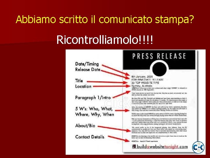 Abbiamo scritto il comunicato stampa? Ricontrolliamolo!!!! 