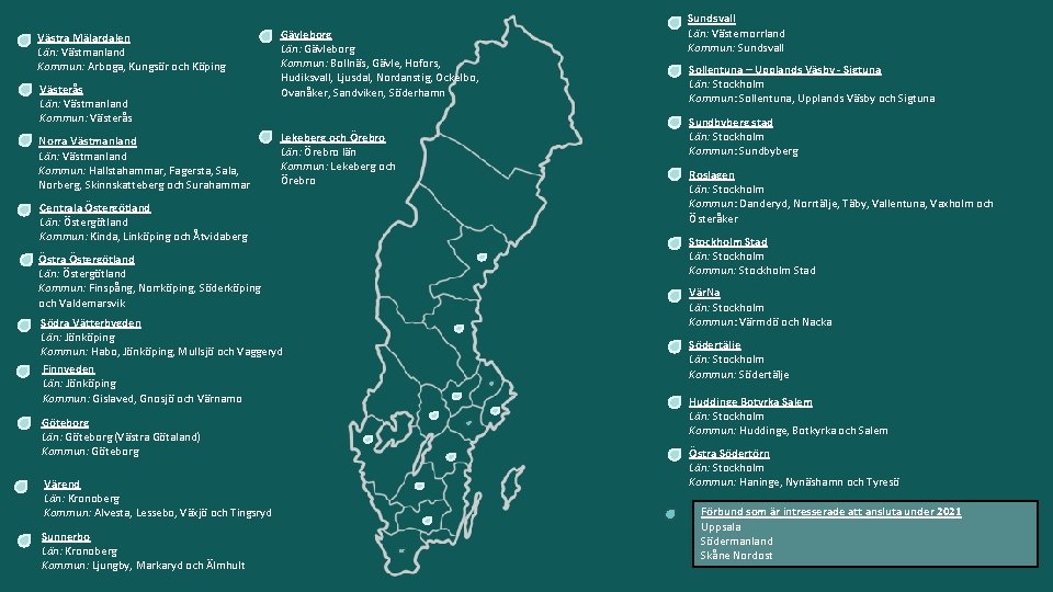 Västra Mälardalen Län: Västmanland Kommun: Arboga, Kungsör och Köping Västerås Län: Västmanland Kommun: Västerås
