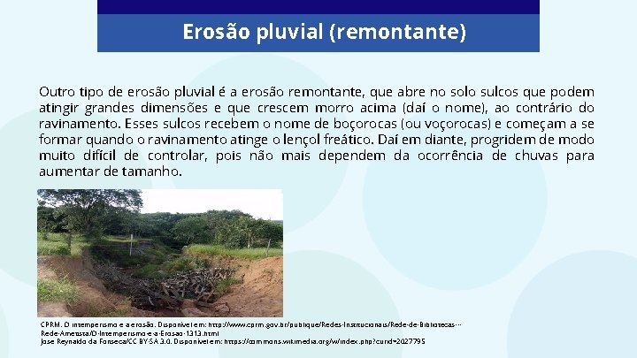 Erosão pluvial (remontante) Outro tipo de erosão pluvial é a erosão remontante, que abre Erosão pluvial (remontante) Outro tipo de erosão pluvial é a erosão remontante, que abre