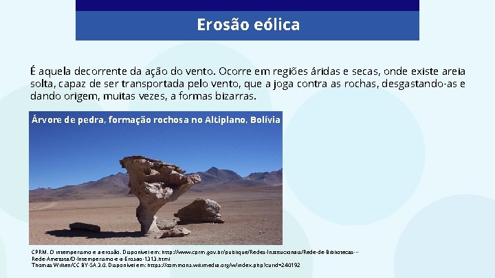 Erosão eólica É aquela decorrente da ação do vento. Ocorre em regiões áridas e Erosão eólica É aquela decorrente da ação do vento. Ocorre em regiões áridas e