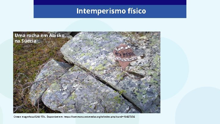 Intemperismo físico Uma rocha em Abisko, na Suécia Chiton magnificus/GNU FDL. Disponível em: https: Intemperismo físico Uma rocha em Abisko, na Suécia Chiton magnificus/GNU FDL. Disponível em: https: