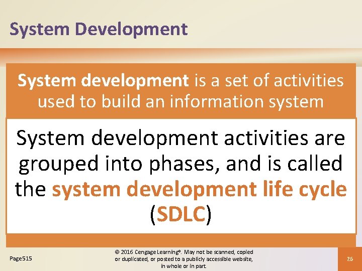 System Development System development is a set of activities used to build an information