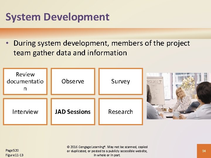 System Development • During system development, members of the project team gather data and