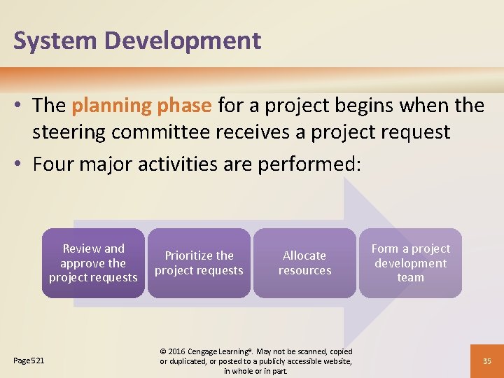System Development • The planning phase for a project begins when the steering committee