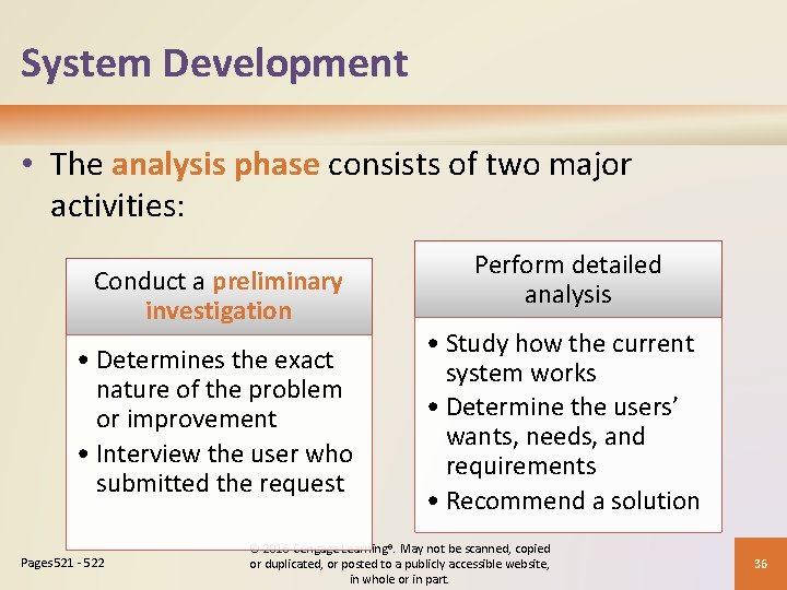 System Development • The analysis phase consists of two major activities: Conduct a preliminary