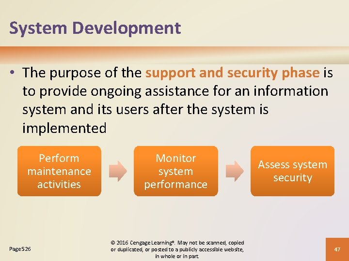 System Development • The purpose of the support and security phase is to provide