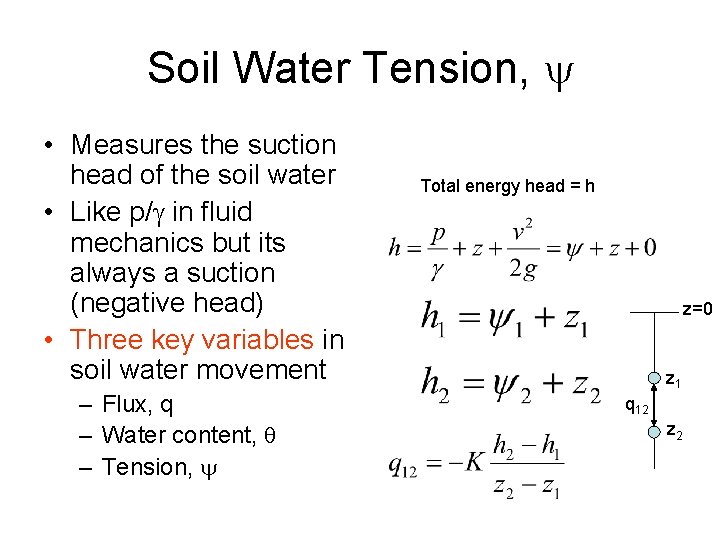 Soil Water Tension, y • Measures the suction head of the soil water •