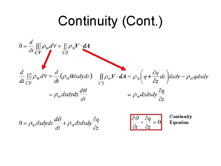Continuity (Cont. ) Continuity Equation 
