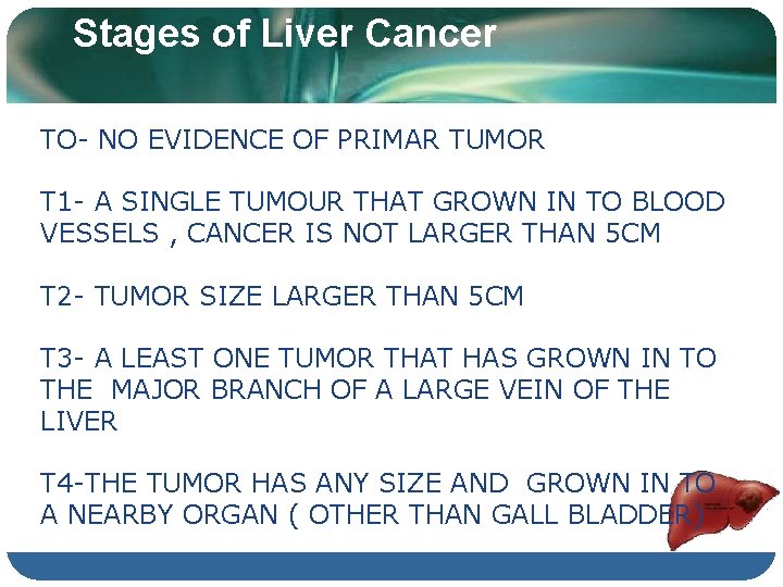 Stages of Liver Cancer TO- NO EVIDENCE OF PRIMAR TUMOR T 1 - A