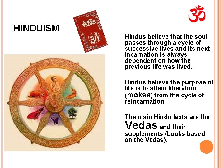 HINDUISM Hindus believe that the soul passes through a cycle of successive lives and