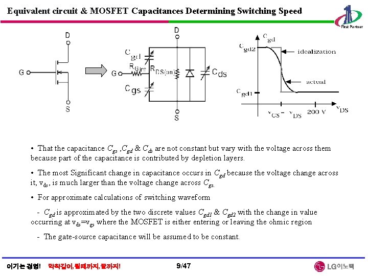 Equivalent circuit & MOSFET Capacitances Determining Switching Speed • That the capacitance Cgs ,