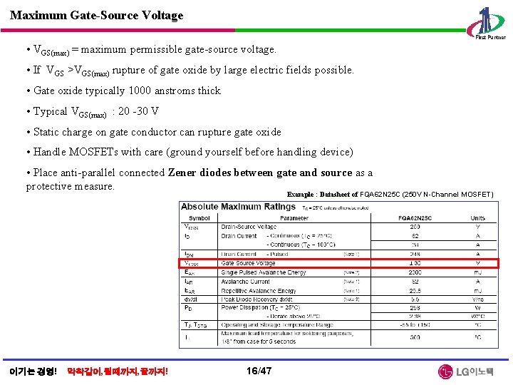 Maximum Gate-Source Voltage • VGS(max) = maximum permissible gate-source voltage. • If VGS >VGS(max)