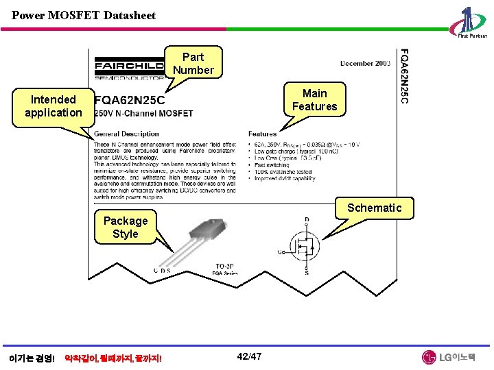 Power MOSFET Datasheet Part Number Main Features Intended application Schematic Package Style 이기는 경영!