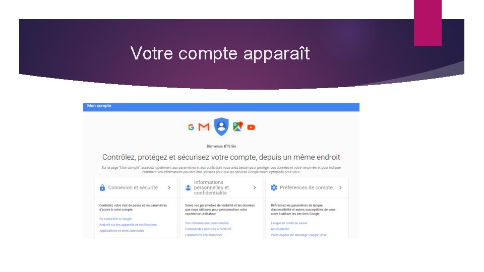 Votre compte apparaît 