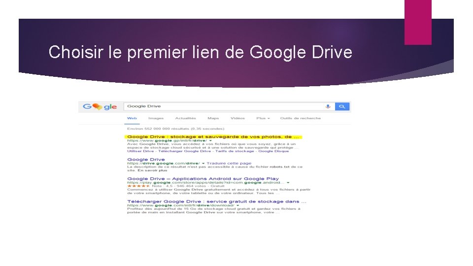 Choisir le premier lien de Google Drive 