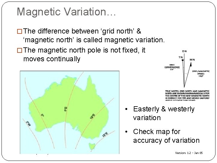 Magnetic Variation… � The difference between ‘grid north’ & ‘magnetic north’ is called magnetic