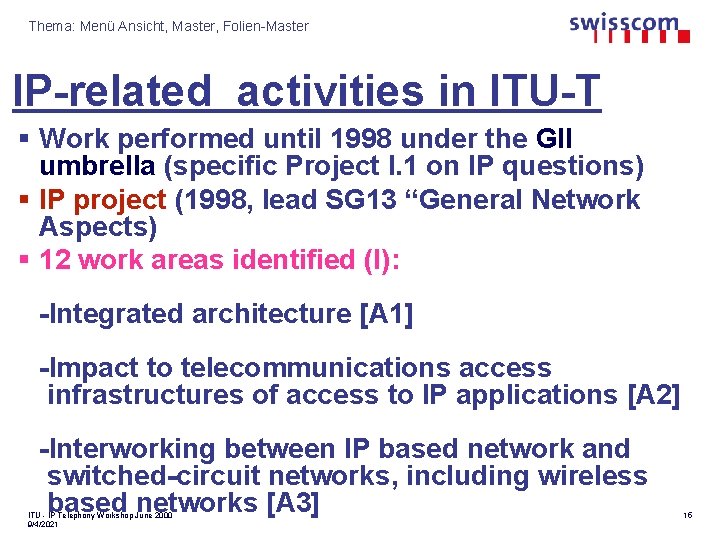 Thema: Menü Ansicht, Master, Folien-Master IP-related activities in ITU-T § Work performed until 1998