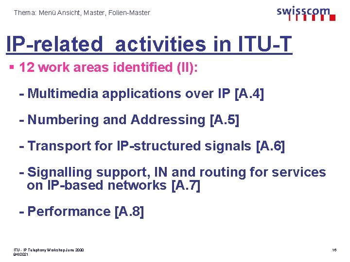 Thema: Menü Ansicht, Master, Folien-Master IP-related activities in ITU-T § 12 work areas identified