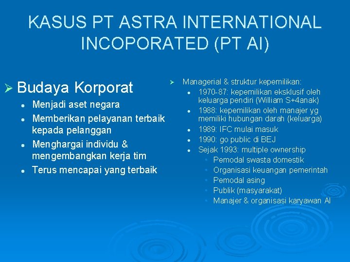 KASUS PT ASTRA INTERNATIONAL INCOPORATED (PT AI) Ø Budaya Korporat l l Menjadi aset