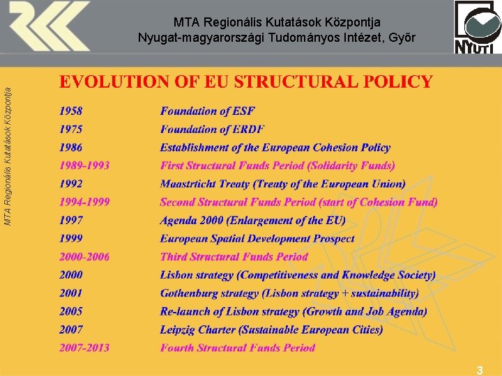 MTA Regionális Kutatások Központja Nyugat-magyarországi Tudományos Intézet, Győr 3 