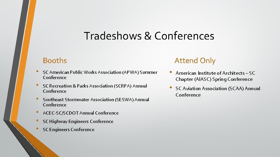 Tradeshows & Conferences Booths Attend Only • SC American Public Works Association (APWA) Summer