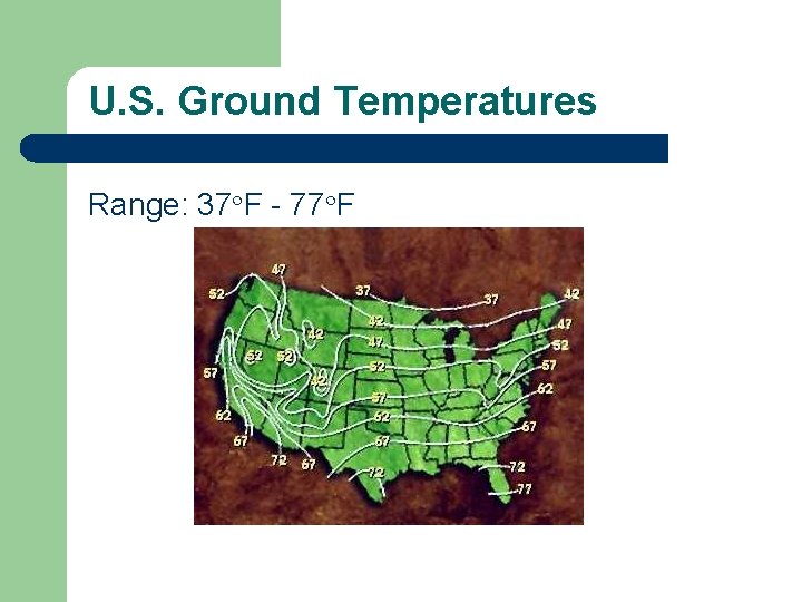 U. S. Ground Temperatures Range: 37 o. F - 77 o. F 