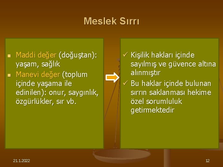 Meslek Sırrı n n Maddi değer (doğuştan): yaşam, sağlık Manevi değer (toplum içinde yaşama