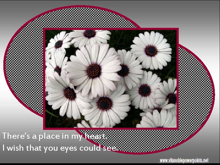 There’s a place in my heart. I wish that you eyes could see. 